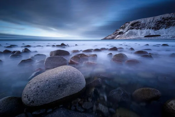 Камені Пляжі Унстад Лофотен Норвегія Європа — стокове фото