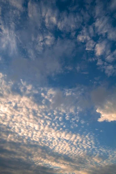 Wieczorne Niebo Małymi Puszystymi Chmurami Cirrocumulus — Zdjęcie stockowe