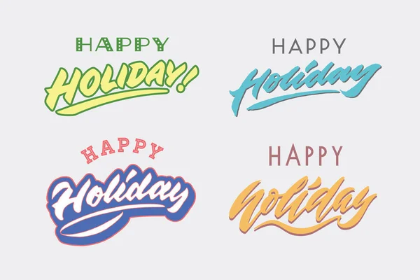 Happy Holiday Vintage Lettrage Main Typographie Illustration Carte Voeux — Image vectorielle