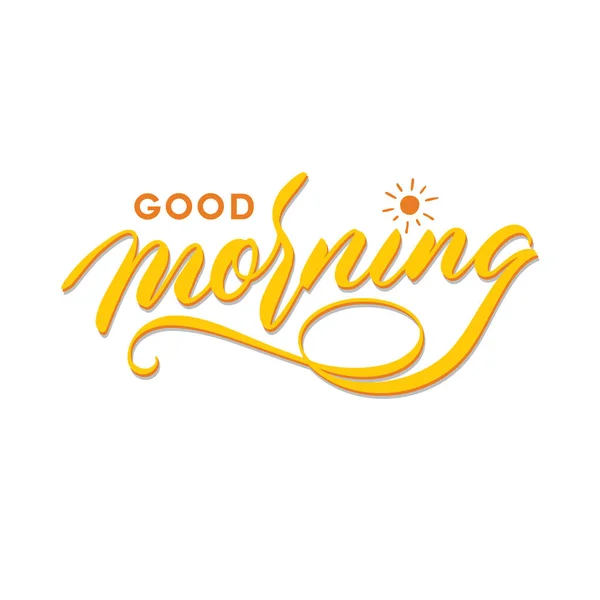 Good Morning Hand Lettering Typography Greeting Card Poster — Stock Vector