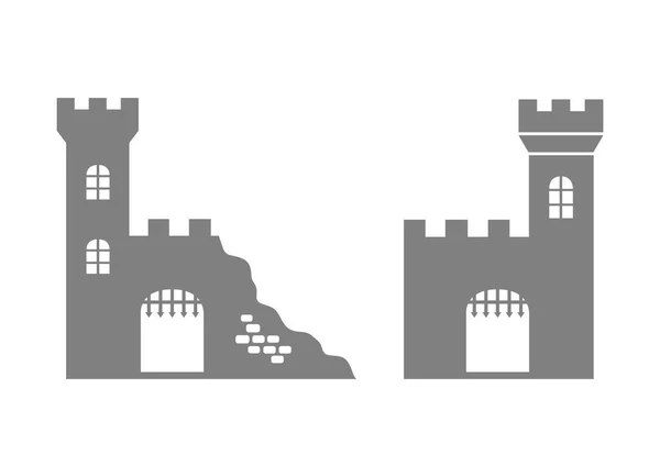 Castelo ruínas ícone no fundo branco —  Vetores de Stock