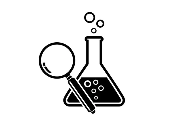 Lupa y cristal de laboratorio sobre fondo blanco — Vector de stock