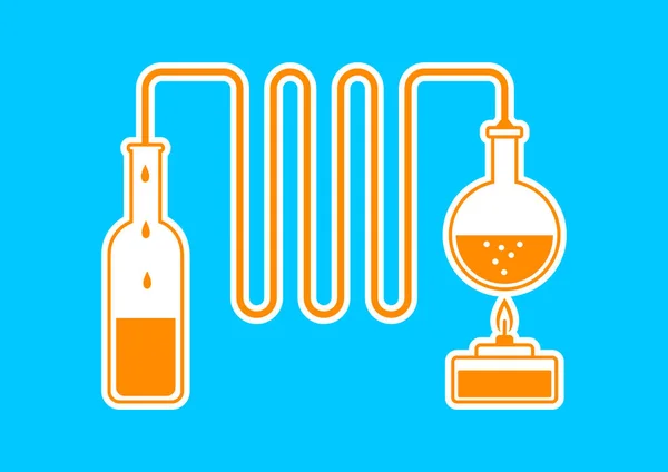 Orange distillation kit on blue background — Stock Vector