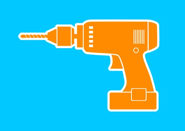 Icono de taladro naranja sobre fondo azul — Vector de stock