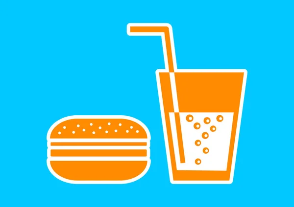 Icono de hamburguesa naranja sobre fondo azul — Vector de stock