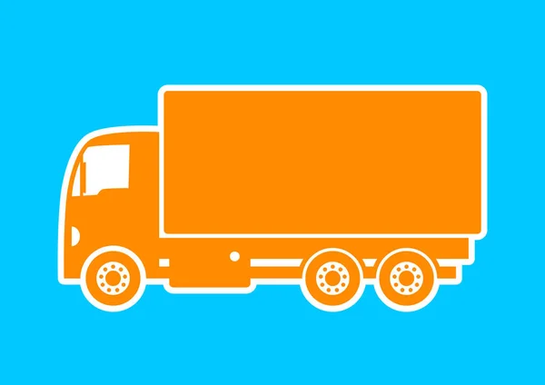 Icona arancione camion su sfondo blu — Vettoriale Stock