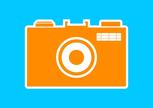 Εικονίδιο πορτοκαλί κάμερας σε μπλε φόντο — Διανυσματικό Αρχείο