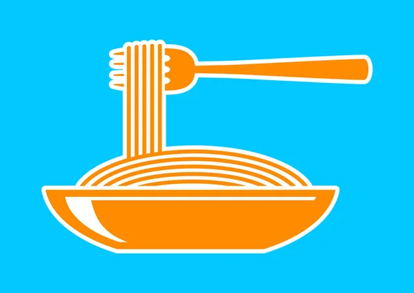 Icono de espagueti naranja sobre fondo azul — Vector de stock