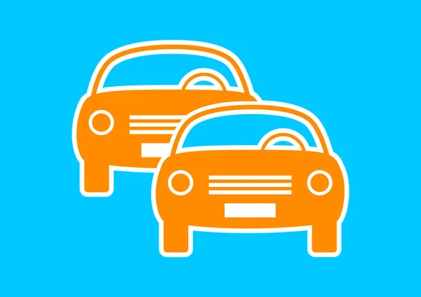 Icono de coche naranja sobre fondo azul — Vector de stock