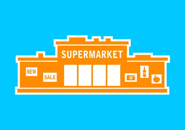 Oranje supermarkt pictogram op blauwe achtergrond — Stockvector