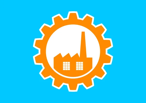 Ícone industrial laranja no fundo azul — Vetor de Stock