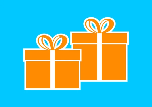 Oranje cadeau pictogram op blauwe achtergrond — Stockvector