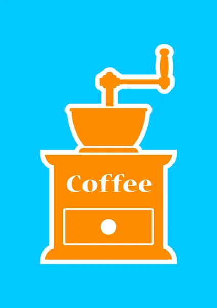 Orange coffee grinder on blue background — Stock Vector