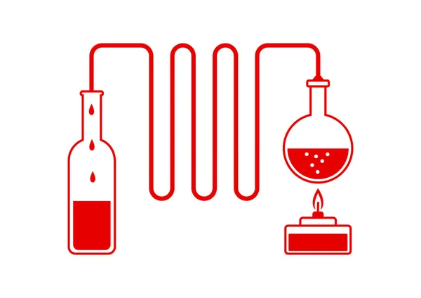 Red distillation kit on white background — Stock Vector