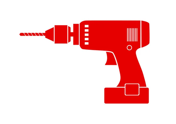 Icono de taladro rojo sobre fondo blanco — Vector de stock