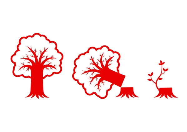 Red tree icons on white background — Stock Vector