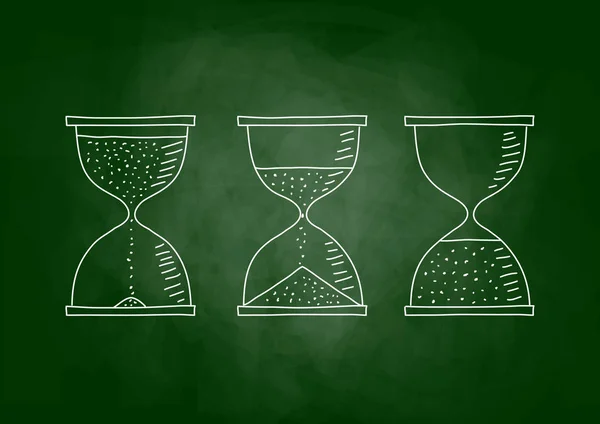 Drawing of hourglass on blackboard — Stock Vector