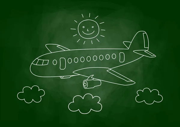 Dibujo de aviones en pizarra — Vector de stock