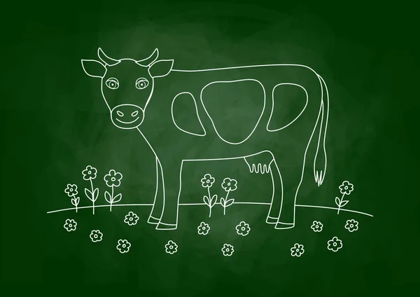 Dibujo de vaca en pizarra — Vector de stock