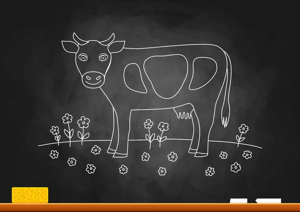 Dibujo de vaca en pizarra — Vector de stock