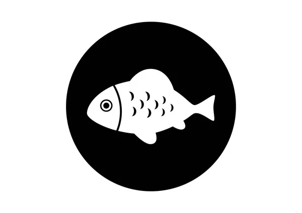 Pictograma pește alb-negru pe fundal alb — Vector de stoc