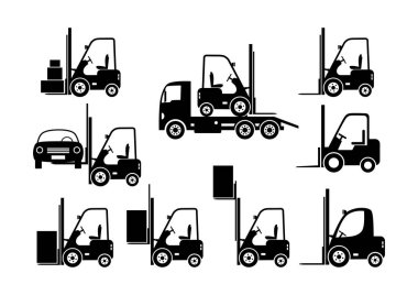 Beyaz arka planda siyah forklift simgeler      