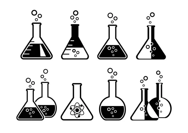 Iconos de cristal negro de laboratorio sobre fondo blanco — Vector de stock