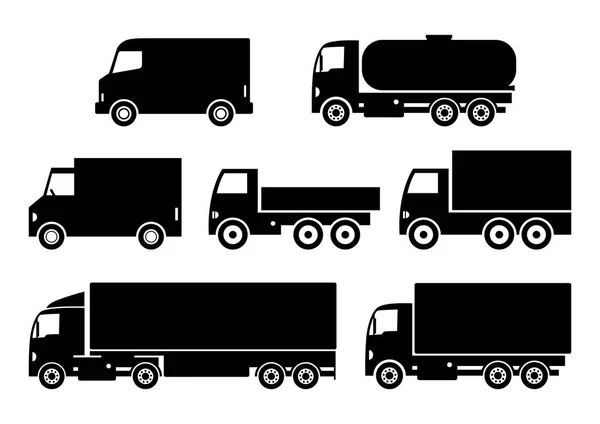 Icone camion nero su sfondo bianco — Vettoriale Stock