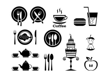 Beyaz arka plan üzerinde gıda simgeler