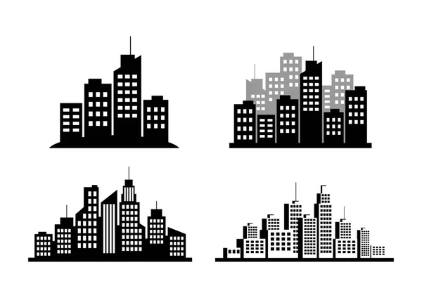 Black city icons on white background — Stock Vector