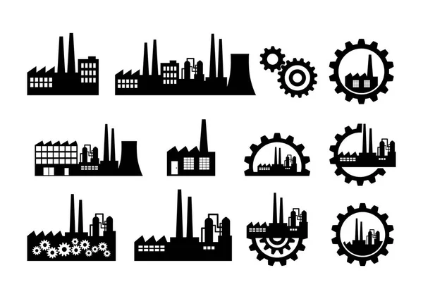 Iconos de fábrica negros sobre fondo blanco — Vector de stock