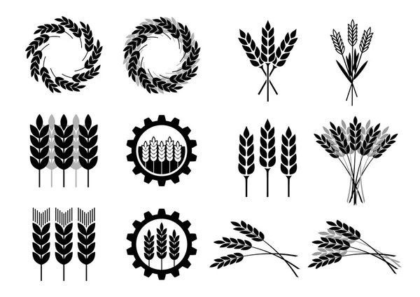 Iconos de cereales negros sobre fondo blanco — Vector de stock