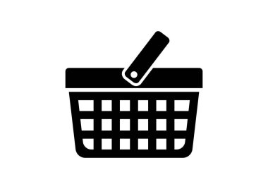 Beyaz arka planda siyah alışveriş sepeti simgesini