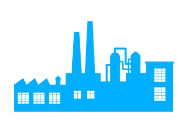 Beyaz zemin üzerine mavi fabrika simgesi     
