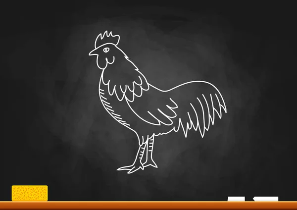 Rooster drawing on blackboard — Stock Vector