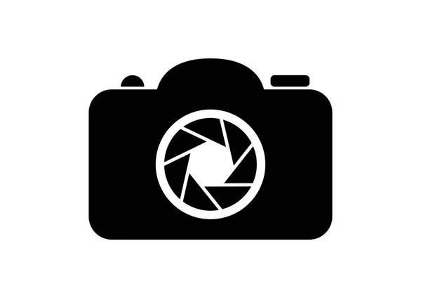 Zwarte camera-icoontje op witte achtergrond — Stockvector