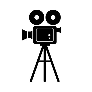 Beyaz arka planda siyah film kamera
