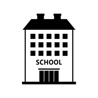 Okul vektör simgesi beyaz zemin üzerine bina izole