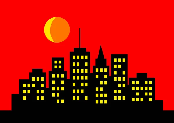 Ikona czarne miasto na czerwonym tle — Wektor stockowy