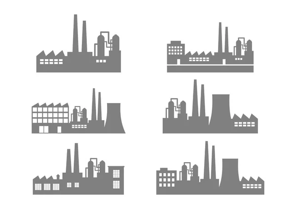 Graue Fabrik-Symbole auf weißem Hintergrund — Stockvektor