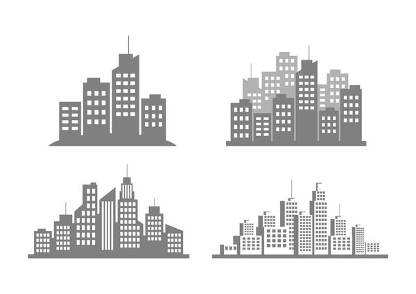 Grey city icons on white background