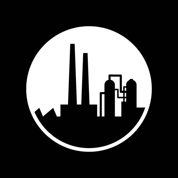 Icône vectorielle usine noir et blanc, architecture industrielle — Image vectorielle