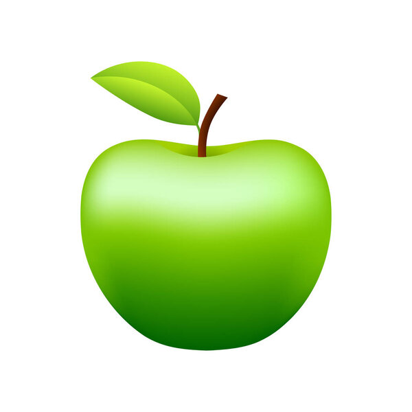 Green apple on white background, isolated vector icon, healthy food