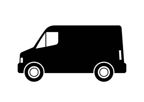 Black delivery van on white background, isolated vector icon — Stock Vector