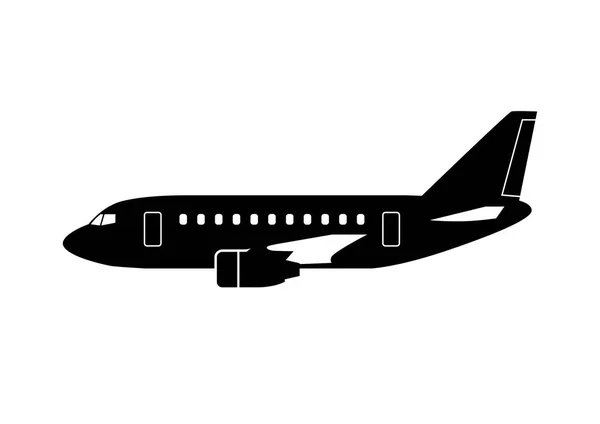 Icono de avión negro sobre fondo blanco — Vector de stock