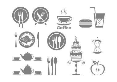 Beyaz arka plan üzerinde gıda simgeler