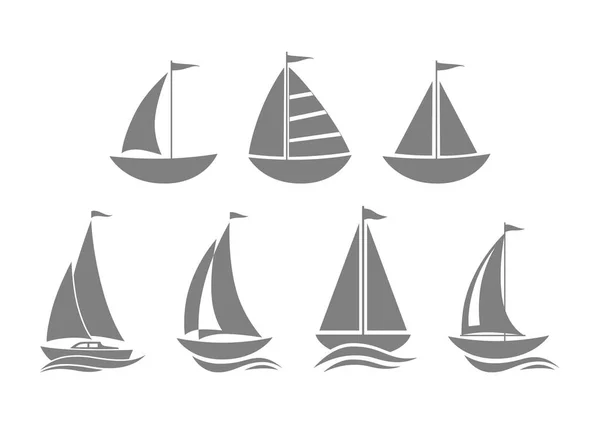 Icone barca a vela su sfondo bianco — Vettoriale Stock
