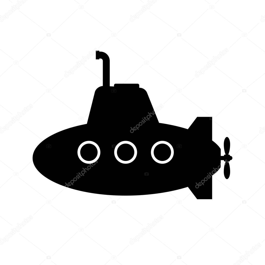Black submarine vector icon on white background   