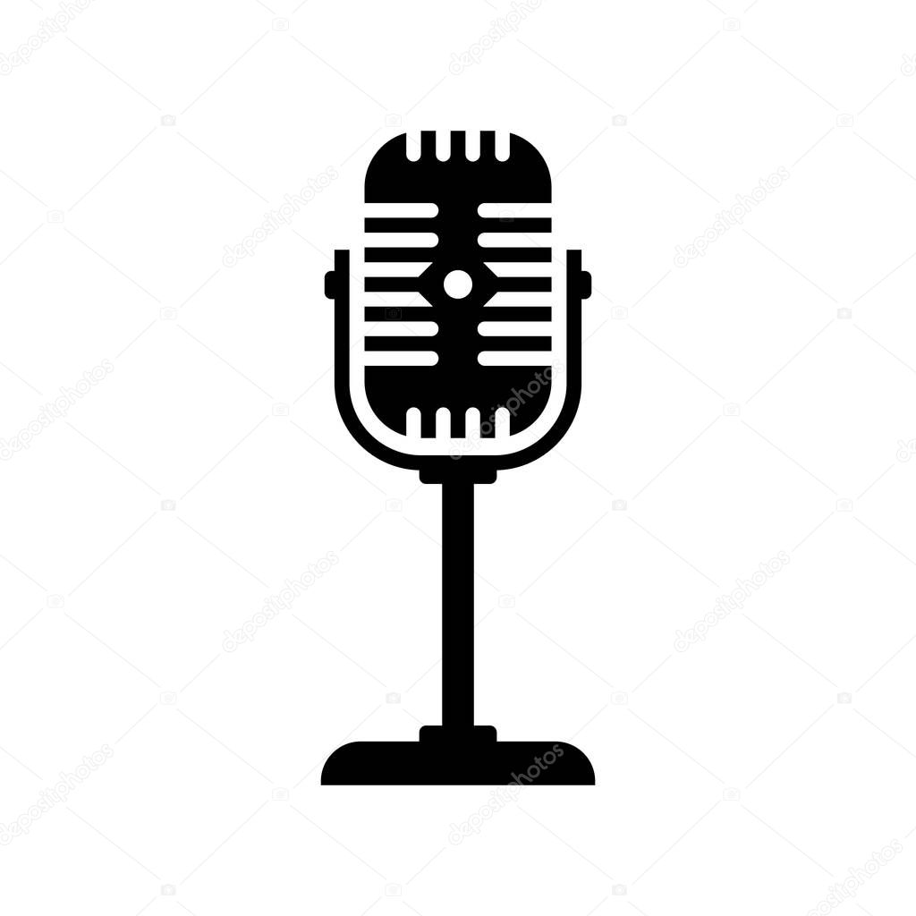 Black microphone icon on white background