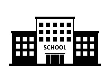 Okul vektör simgesi beyaz zemin üzerine bina izole